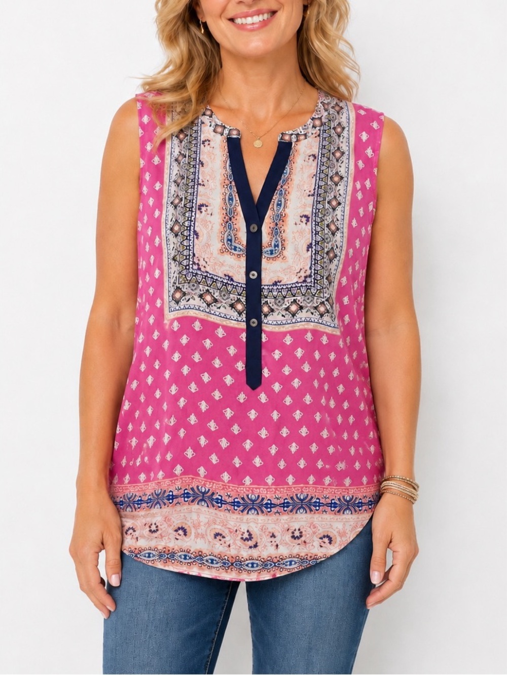 Brixon Ivy women’s sleeveless boho tunic top in vibrant pink